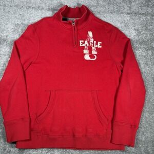 American Eagle Sweatshirt Men's Large Red Logo Y2K 1/4‎ Zip Long Sleeve
